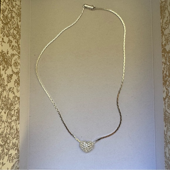 Swarovski Pavé Crystal Puffy Heart Pendant Silver tone Necklace 16" - Picture 2 of 7